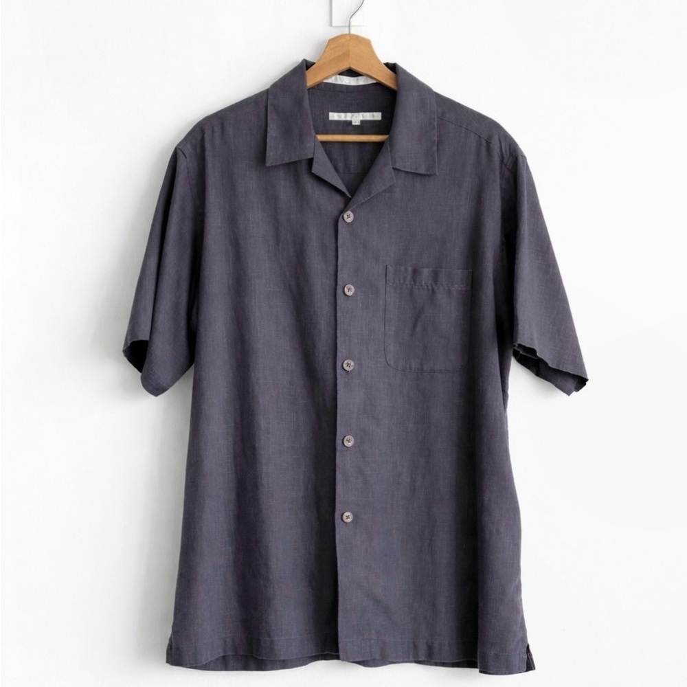 Perry Ellis Linen Blend Camp Collar Shirt